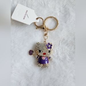 Hello Kitty Purple Movable Rhinestone Keychain Bag Charm